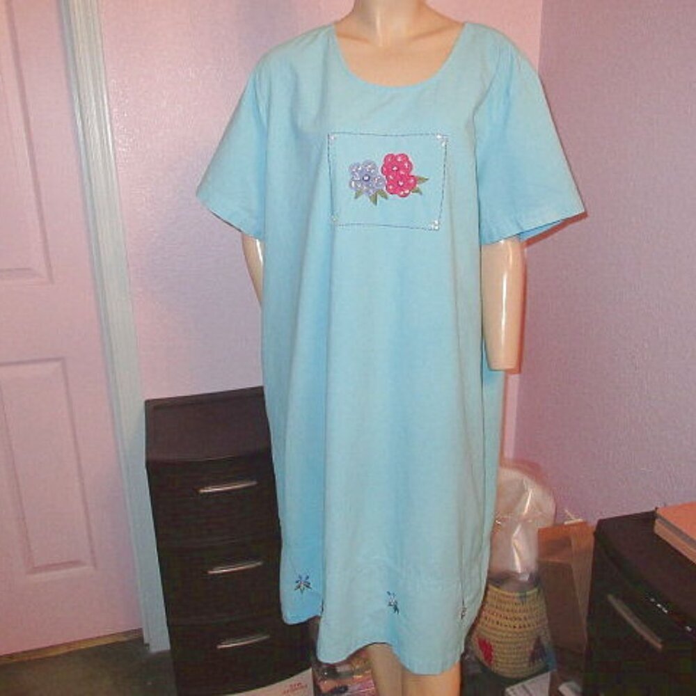 Vtg Jane Ashley Cotton Gauze Embroidered Dress 3X Gems Cottagecore Tradwife Boho